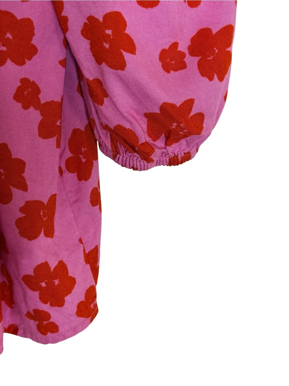 Sanctuary Pink Red Floral Button Front Puff Sleeve Blouse Medium - Picture 4 of 8